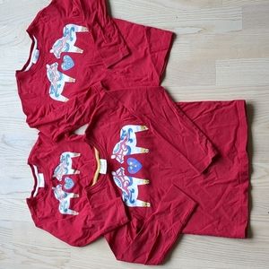 Three red Hana Andersson long sleeves T-shirts with dala horse prints